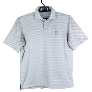 Men's Stitch Golf Striped Polo Shirt Blue Gray & White Short Sleeve Size M/L
